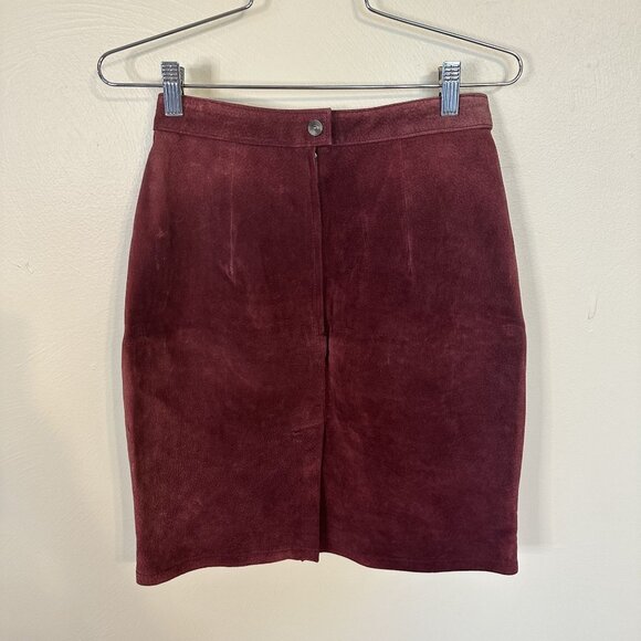 Vtg Womens Suede Mini Skirt Small Wine Red High Waisted 26 inch Rock Star - Picture 3 of 6